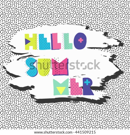 Summer vector background. Hand crafted summer alphabet. Geometric shapes, bright colors, hipster style lettering. birthday, wedding, isolated, web template, summer poster, summer abc