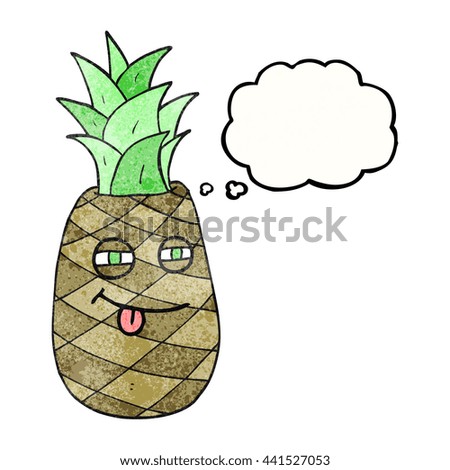 freehand drawn thought bubble textured cartoon pineapple