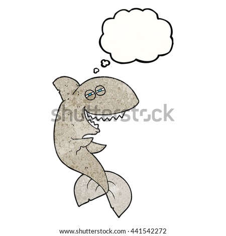 freehand drawn thought bubble textured cartoon laughing shark