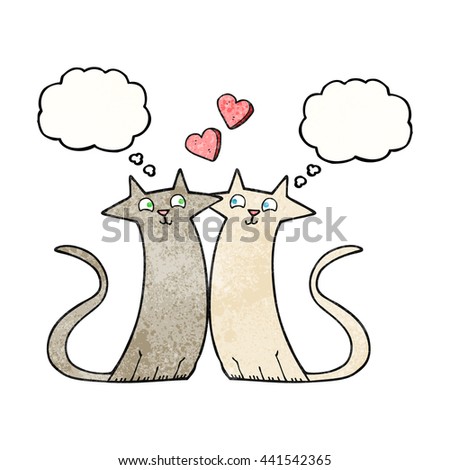 freehand drawn thought bubble textured cartoon cats in love