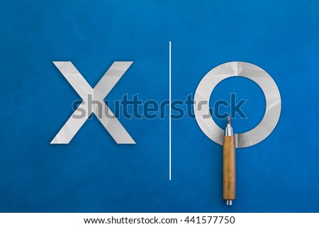 tic tac toe with thinking concept on grey background