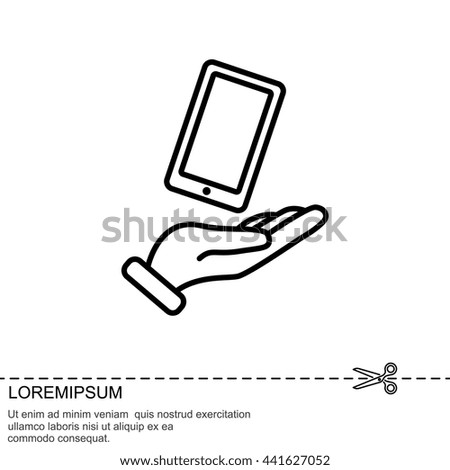 Web line icon. Smartphone in hand