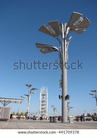 Pillar spotlight of olympic stadium in Beijing.