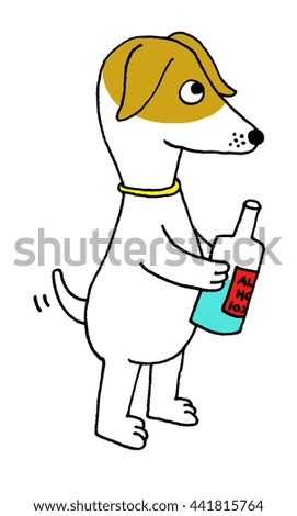 Standing Cute Jack Russell with Alcohol Bottle