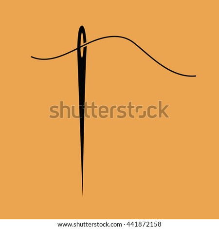 Black needle and thread vector icon illustration