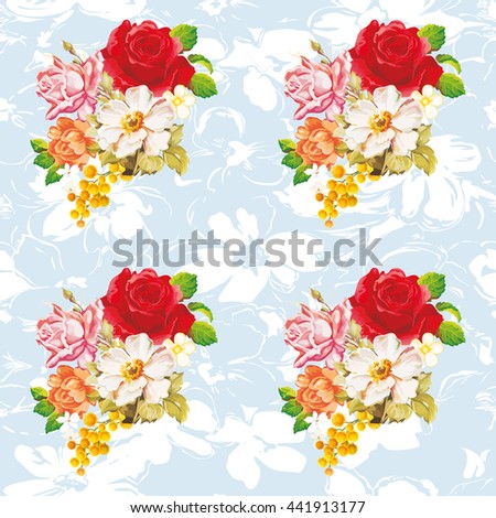 Seamless floral pattern with rose orange white flowers Vector Illustration EPS8