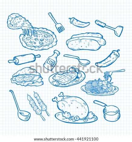 set of food doodle