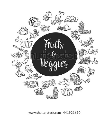 fruit and veggies doodle element