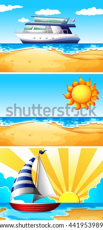Scenes with ships and ocean illustration