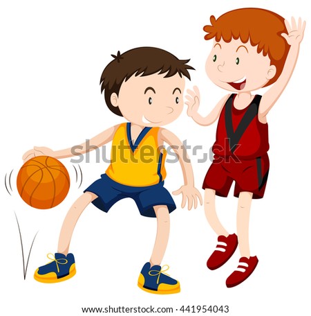 Two boys playing basketball illustration