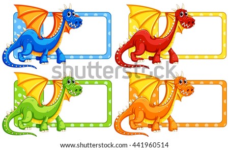 Polka dot labels with wild dragon illustration