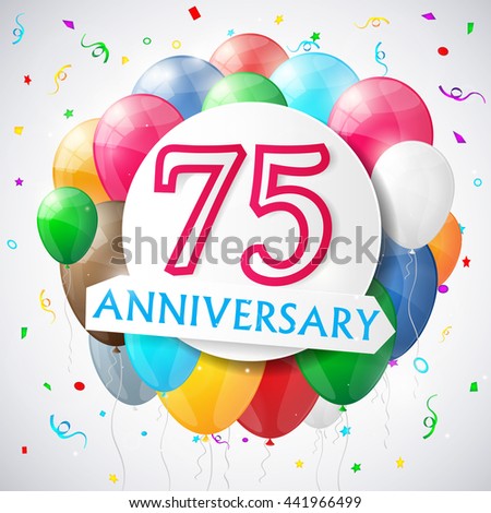 75 years anniversary celebration background with balloons. Vector illustration.