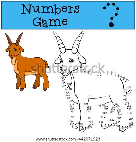 Educational games for kids: Numbers game. Cute goat stands and smiles.