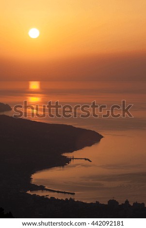Sunset beach Sun reflection Black Sea Crimea Russia
