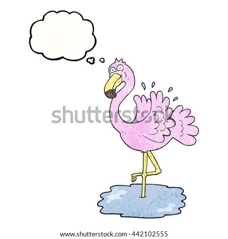 freehand drawn thought bubble textured cartoon flamingo