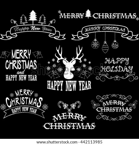 Chalkboard Merry Christmas Border Frames,Banner,Christmas Deer,Christmas Font Elements.Vector illustration
