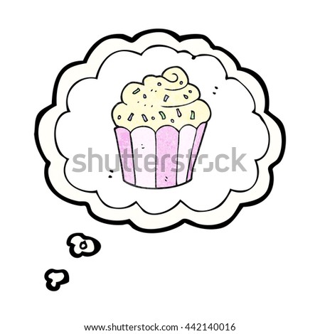 freehand drawn thought bubble textured cartoon cupcake