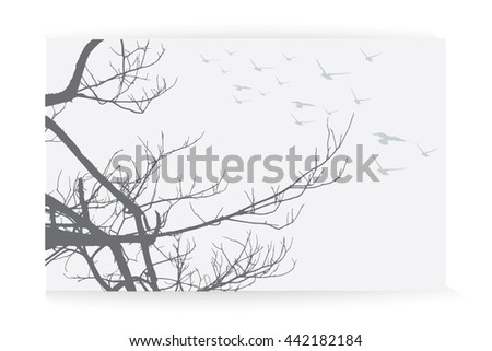 Trees and branches silhouette in aqua. Detailed vector illustration. Forest greeting card.