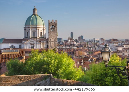 Brescia - The Duomo cupola over the town in evening light. Royalty-Free Stock Photo #442199665