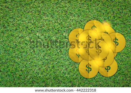 gold money coin on grass floor concepts for business and finance. Business success concept.