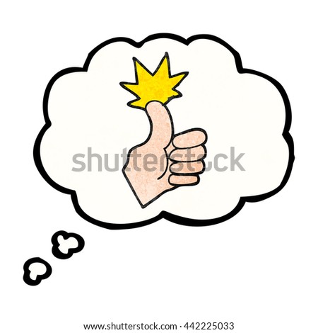 freehand drawn thought bubble textured cartoon thumbs up