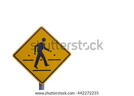 A yellow man walking sign on white background,copy space.