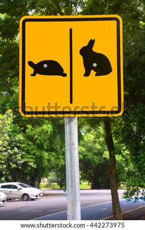 turtle and rabbit sign in public park