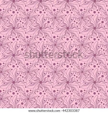Seamless creative hand-drawn pattern of stylized flowers in light mauve and pale pink colors. Vector illustration.