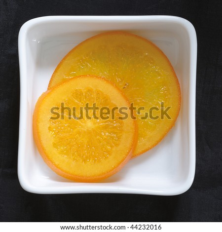 Close-up of dried candied oranges (large format photography)