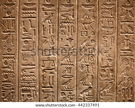 Egyptian hieroglyphs on the wall Royalty-Free Stock Photo #442337491