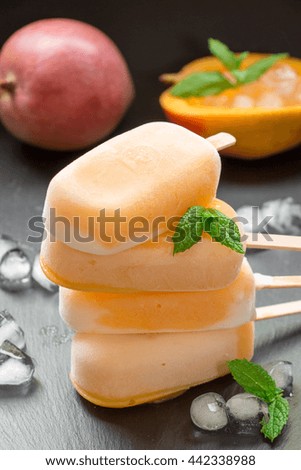 Mango sorbet sundae mix ice cream popsicles.