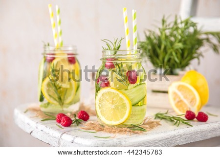 Cold Fruit Infused Detox Water  with lemon, cucumber, raspberry and rosemary