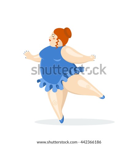 Illustration with very big and nice ballerina. Fat ballet dancer. Set of four beauty and elegant woman.