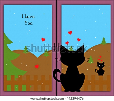Kitten in Window - Valentine's - I Love You