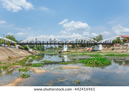 White Bridge across Wang river, Ratsadaphisek Bridge most popular tourist travel sightseeing in Nakhon Lampang, Thailand.