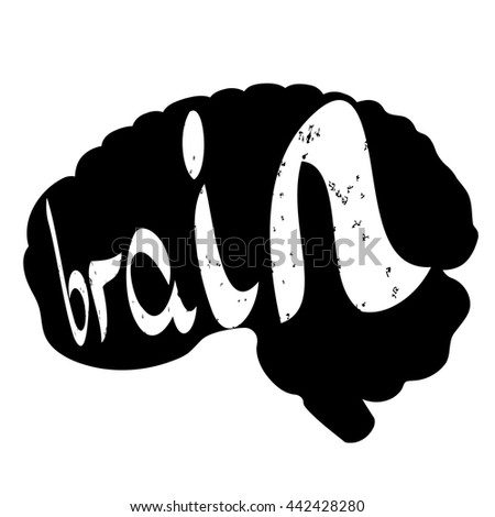 'Brain' text with hand drawn brain sketch. VECTOR illustration, handwritten letters.