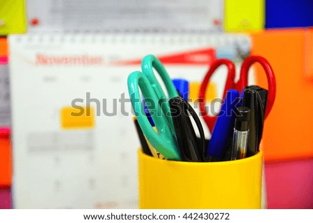 Selective focus on office stationeries.