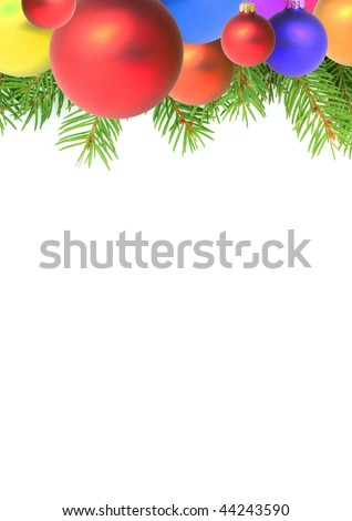 Branches with a Christmas toy on a white background