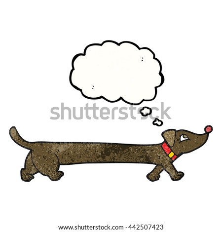 freehand drawn thought bubble textured cartoon dachshund