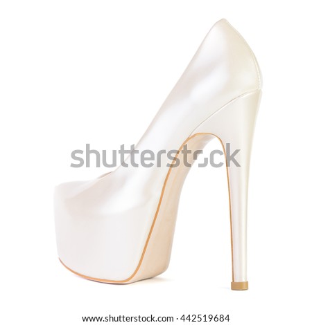 Ladies beige high-heeled shoes isolated on white background Royalty-Free Stock Photo #442519684