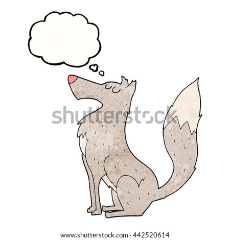 freehand drawn thought bubble textured cartoon wolf