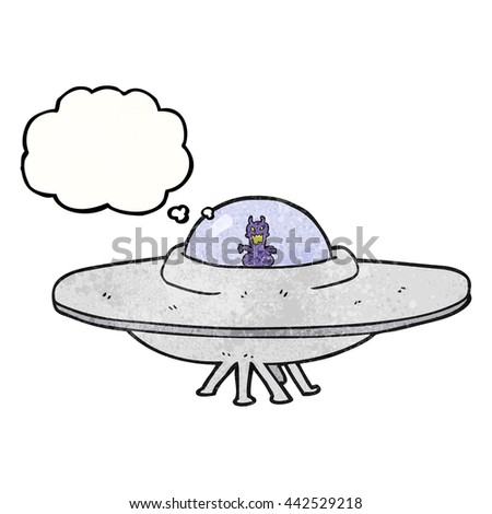 freehand drawn thought bubble textured cartoon UFO