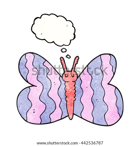 freehand drawn thought bubble textured cartoon butterfly