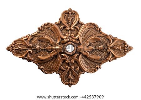 Bronze plaster rosette, a bas-relief on an isolated white background