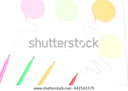 markers and sticker on a white background.