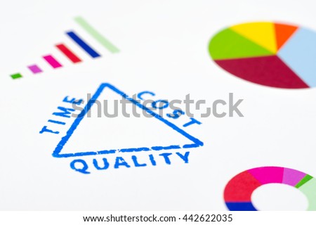  Project management triangle seal with colorful graphics Royalty-Free Stock Photo #442622035