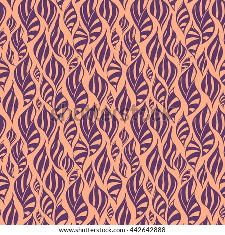 Seamless creative hand-drawn pattern of abstract elements in peach and violet colors. Vector illustration.