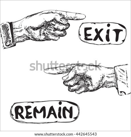 Set of  the hands with pointing forefinger and text, illustration in black and white 