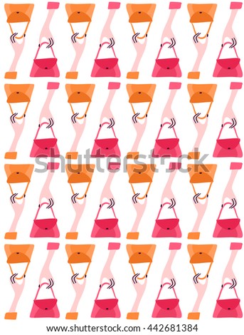 Beautiful retro bag seamless pattern. Stylish and fashionable. Woman hands holding bags. Vector illustration eps 10.