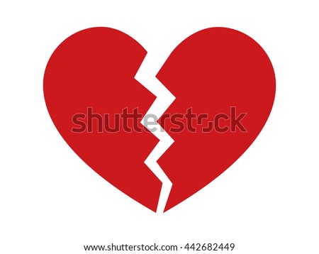 Red heartbreak / broken heart or divorce flat vector icon for apps and websites